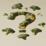 **a photograph of question mark completely covered in fresh green broccoli florets, floating in mid-air, tiny broccoli buds suspended around, soft diffused lighting, clean minimalist style, beige background --ar 9:16 --s 50 --v 6.1** - Image #1 <@1199200245985316874>