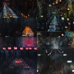 **Impasto oil painting with heavy layered texture, depicting a long banquet table fading into darkness, covered with glowing screens instead of food, surrounded by empty chairs, painterly realism, fine-art lighting, symbolic critique of endless digital consumption --ar 1:1 --tile --v 6.0** - <@1161597189164908627> (fast)