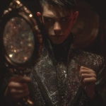 **A modern-day, contemporary man servant personification of the Evil Queen’s magic mirror, tall, pale, and elegant, wearing a sharp tailored suit with metallic accents, glowing silver eyes that reflect secrets, skin with a faint glass-like sheen, carrying an aura of mystery and obedience, blending fantasy and contemporary style, cinematic lighting, dark enchanted atmosphere, hyper-detailed, photorealistic --v 7.0** - Image #2 <@765789039839150090>