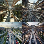 **High-resolution artist’s impression of a vast, fictional modern facility where thousands of cars travel along sleek, futuristic conveyor belts between glass buildings and open-air dealership yards. The concept is humorous and exaggerated a surreal ‘used car factory’ that looks convincingly real, yet obviously impossible. Endless streams of modern cars in realistic contemporary shapes and colours glide along elevated tracks and belts that stretch to the horizon, gently landing into spotless dealership forecourts. The architecture is clean, minimal, light-filled, with greenery, skylights, and paved courtyards not industrial or grimy. Cinematic wide-angle aerial perspective, golden daylight, ultra-detailed photorealism, soft atmosphere, modern architectural rendering style, 16:9 aspect ratio, 8K resolution, no text or signage anywhere, --ar 16:9 --v 6.0 --raw** - <@1098201299582988349> (fast)