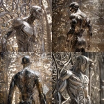 **full body ripped robotic masculine man / with exoskeleton made of forged aluminum / anodized in a stunning finish of refined silver / electrifying / great and terrible beauty / background depicts ornate complex lattice patterns of beauty and wonder / full length view --no borders, frames, grids, split screens, tiles, women, girls, females** - <@1080572898269466724> (fast)