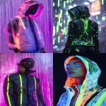 **drip of infinite egocentric consciousness beyond comprehension high fashion electric wearables athletic leisure wear fashion designs accented with neon LED lighting HDR --ar 5:7 --v 6.1** - <@1005648117514899498> (relaxed)