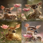 **a hyper-realistic baby deer fawn resting gently in a field of soft spring grass, huge glossy eyes, tiny speckled fur, and an innocent expression; beside the fawn stands a single vibrant pink tulip, its petals glowing softly as if touched by magic; faint golden pollen particles float in the air like shimmering dust; subtle rays of sunlight filter through blooming trees, creating dreamy bokeh sparkles; tiny butterflies with translucent wings flutter around the tulip; a delicate halo of soft light surrounds the fawn, giving it a mythical, enchanted presence; ultra-detailed fur texture, natural earthy tones, warm cinematic lighting, magical realism, incredibly cute and heartwarming scene --ar 9:16** - <@228720634434289665> (fast)
-# Create, explore, and organize on [midjourney.com](<https://midjourney.com/imagine?from_discord=1>)