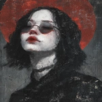 **eerie painting with a color scheme of monochromatic black and white with a pop of Color. The painting uses cross-hatching and palette knife techniques, inspired by analog horror, grunge Polaroids, ukiyo-e and retro Japanese horror. The mood is mysterious and unsettling --exp 50 --p djcuvnt --ar 4:5 --v 7.0** - Image #1 <@948741381743083580>