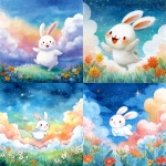 **A colorful and bright fairytale-style illustration, a large cute white rabbit smiling and hopping in the center, background with blue sky and fluffy clouds, green meadow with blooming flowers at the bottom, soft watercolor texture, gentle line art, cheerful and warm, in the style of a Japanese children's picture book cover, square format, suitable for a music album jacket** - <@1212945075831836692> (relaxed)
-# Create, explore, and organize on [midjourney.com](<https://midjourney.com/imagine?from_discord=1>)