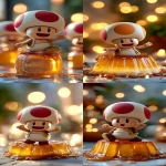 **a cute mushroom-headed character (Kinopio-style) trapped inside a pudding-like jelly, soft and wobbly texture, caramel glaze on top, Kinopio reaching out in a "help me" pose with big eyes, magical fairytale lighting, Rapunzel-style dreamy atmosphere, anime-style, high detail --v 7.0 --ar 9:16 --oref <https://s.mj.run/dgfYBTKPdkw> --ow 200** - <@1112784568303497357> (turbo)