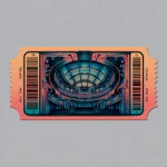 **one single movie ticket in the style from an old theater but also futuristic, flat image meant for printing on a sticker** - Image #4 <@650546685948461058>