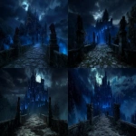 **<https://s.mj.run/RWBYgNNePAQ> Nighttime dark fantasy scene. A massive gothic castle stands on the far side, matching the architecture and atmosphere of the reference image. A long ancient stone bridge extends from the castle directly toward the camera, detailed with cracks, moss, and weathered medieval stone. At the front of the bridge, on both sides, two large dragon-head statues carved from aged stone, illuminated subtly by moonlight. Deep shadows, cold blue moonlight, drifting mist over the bridge, dramatic nocturnal atmosphere, cinematic depth, ultra-detailed, hyper-realistic, no text, --ar 16:9** - <@806928260780261427> (fast)