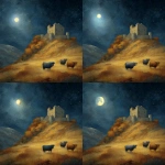**scottish motte-and-bailey Castle on a hill with 4 highland cattle , moonless night with shining stars in autum --v 7.0** - Variations (Region) by <@687598645855649848> (fast)