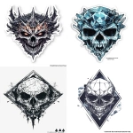 **"Chiseled diamond head," sticker design, art style of death metal band logos, symmetrical, white background --ar 14:17** - <@1093449249292824696> (fast)