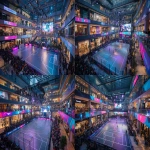 **Young Indian boys and girls playing football on a small 5v5 pitch inside a modern shopping mall, vibrant Premier League branding on boards and banners, a live rap performance on a small stage beside the pitch, energetic crowd of fans filling the upper levels and stands, colorful mall lighting, dynamic motion blur, excited expressions, streetwear outfits, celebratory atmosphere, high-energy urban sports festival vibe, ultra-realistic, cinematic lighting, wide-angle shot --ar 16:9** - Variations (Strong) by <@1263206055928791131> (fast)