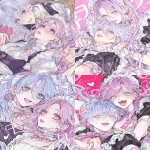 **Full body illustration, a young light blue haired man with his beautiful purple haired girl from , appearing on the cover of an anime comic book, light blue medium long hair blue eyes boy, holding purple long hair purple eyes girl from , delicate expression, wearing a maid outfit with her hands on the shoulders of the light blue haired boy, purple haired girl looking up at the light blue haired boy, their pose looks intimate, smiling, full of happiness, beautiful illustration, couple in love, hugging, smiling, anime style, to Yuu Yagami's style presentation, cute art style, manga cover, high resolution, poster format, perfect details, high quality. --p spr1pcg --stylize 1000 --niji 6 --ar 3:4 --raw** - <@1308128876874170420> (relaxed, stealth)