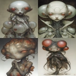 **shhhh humanoid alien creature, the queen of the inflated balloon head, large round bulging eyes, cinematic lighting --ar 2:3 --p uybp4mf --exp 50 --v 7.0** - <@1018138887199129620> (relaxed)