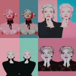 **Diptych illustration of Daphne Guinness in the iconic style of the Marilyn Monroe Diptych by Andy Warhol. --raw --ar 5:6 --sref 3856636652 --p bwysca1 xmi5yld yryu28v --s 50 --v 7.0** - <@1209615304372658177> (relaxed)