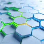 **Hexagonal or triangular geometric tiles cover the entire screen. A thin "electrified path" runs through the tiles, starting from the left in vivid green (RGB: 178/210/52) and from the right in deep blue (RGB: 0/77/116). These paths converge at a central white-to-gold circular node, simultaneously brightening to exceed a threshold. Abstract, clean, clinical. No text, no logo. Tiles feature subtle height variations and smooth reflections for an elegant look; path intersections increase in brightness. Background ranges from light blue to white. Volume light is extremely faint, particles are sparsely scattered. High resolution, minimal noise.** - Image #4 <@1143439331013431326>