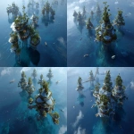 **floating ocean colony for native human, inspired by mangroove structure, high tech and futuristic --ar 16:9 --v 7.0** - Variations (Strong) by <@959777835499798548> (fast)