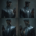 **A modern-day man servant personification of the Evil Queen’s magic mirror, tall and elegant, wearing a sharp tailored suit with metallic accents, glowing silver eyes that reflect secrets, skin with a faint glass-like sheen, carrying an aura of mystery and obedience, blending fantasy and contemporary style, cinematic lighting, dark enchanted atmosphere, hyper-detailed, photorealistic --v 7.0** - Variations (Strong) by <@765789039839150090> (fast)
