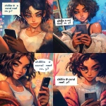 **a zoomer is texting on their phone. superimposed on the photo is an iphone-style speech bubble saying "chillin @ coral reef rn. y?" --niji 6 --p 3w8nu5g --s 51 --no orange, facing viewer** - Remix (Strong) by <@926596241574461530> (fast)
