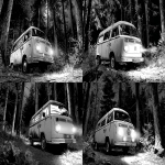 **black and white sketch Frank Miller style, a VW T2 close-up from side, parked on a forest road at night, no light . --ar 3:2** - Remix (Strong) by <@1079526535603699793> (fast)
