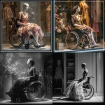 **A well-proportioned haute couture fashion manneqin in a store window who is sitting in a wheelchair.** - <@192687783578566656> (fast)