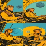 **Comic Style Illustration. Graphic Novel Art. Concept drawing. Highly detailed. The cockpit of the Millenium Falcon. A small moon orbiting a frozen star. Obi-Wan exclaims, "That's no moon!" --ar 9:16 --s 555 --c 55 --style raw --p yakg4bo --v 6.1** - Variations (Strong) by <@344228814332887040> (relaxed)