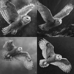 **Greyscale, realism, high contrast, defined fur pattern, snow owl in flight** - <@1116424656908464158> (fast)