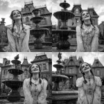 **a black and white photo-realism of a young girl, in ragged white dress, and heavy, dark makeup. she is standing in front of a haunted looking, victorian style house with a fountain and gargoyles. she is looking upwards and grinning. eerie, unsettling.** - Variations (Strong) by <@376196082390138880> (fast)
-# Create, explore, and organize on [midjourney.com](<https://midjourney.com/imagine?from_discord=1>)