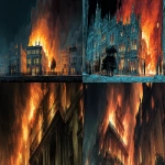 **serious comic book art of a bunrning house in london, burning white stone house, st james street, by night, victorian london, huge fire in the dark --ar 7:2 --raw --v 7.0** - <@318345169080549377> (fast)