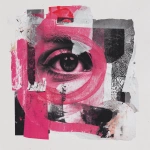 **create an abstract art piece hot pink black and white, with an eye in the middle, some crazy shapes, face abstract, some square and round shapes, half body inside of a all white studio** - Image #4 <@1240395747078307862>