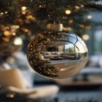 **close up on a christmas ball on a christmas tree, inside the ball you can see the reflection of a beautiful modern living room, realistic, HD --ar 4:5 --v 7.0** - Image #3 <@1215227399508332544>