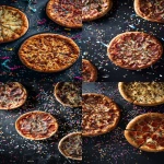 **food photography of pizza pies on a black table, confetti on the table, high detail, leave negative space on top for text, 8k --ar 2:3 --v 7.0** - <@726586921525968916> (relaxed)