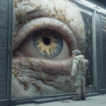 **cinematic. In a futuristic server room, a pig man looks closely at a single iris that has bloomed within a crack in a server. He is puzzled. Prophetic iris --s 750 --v 7.0** - Image #2 <@974789918188535848>