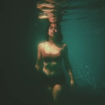 **Underwater swimmer lit from above, diffused sunlight in muted peach, moonstone, and celadon, serene body language, quiet reflections on skin. --profile fbik8zy --v 7.0** - Upscaled by <@997706764311089183> (fast)