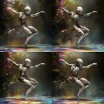 **<https://s.mj.run/kPsGh_-KWJ0> <https://s.mj.run/-qquprwLscw> futuristic android manneqin dancing, white latex armor, leviathan landscape lithograph imagery, enigma, double exposure, dark backgrpund, holographic ink prismatic pastoral pointillism, ar 5:7 --profile s4f9d7g --v 6.1** - Variations (Subtle) by <@1071135204846096475> (fast)