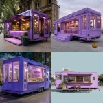 **un restaurante pop up pequeño tipo movil de color morado claro, visto de frente ar--16:9 --v 7.0** - <@1182389423611072592> (fast)