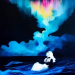 **fumarole eerie painting with a color scheme of monochromatic black and white with a pop of Color. The painting uses cross-hatching and palette knife techniques, inspired by analog horror, grunge Polaroids, ukiyo-e and retro Japanese horror. The mood is mysterious and unsettling --p v95am5p --niji 6 --raw** - Image #3 <@948741381743083580>