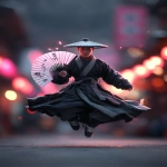 **handsome, young chinese man holding a fan, wearing a black and white soft, flowing Hanfu style robe, in a full body, flying in the air pose --ar 18:25 --p f6gpn1a --v 7.0** - Image #3 <@1064451214823129168>