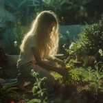 **pretty white 17-year-old planting a flowering plant in a home garden with her blonde hair obscuring her face, it's a beautiful sunny morning, cinematic still from a David Fincher movie, moody lighting, muted cinematic color grading, --ar 1:1 --v 6.0** - Upscaled (Subtle) by <@448341085702586378> (fast)