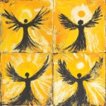 **Music graphic design block print with crayon / brushstrokes. Depicting an image of angel love, sun shining down. The overall style is very abstract and minimalist tribal with a lot of energy --v 6.1** - Variations (Strong) by <@886913816171008040> (fast)