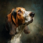 **A basset hound portrait, head turned slightly. Blurry background. Painterly style.** - Image #1 <@817022345902162030>