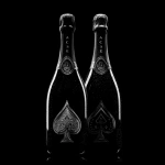 **album art cover of 2 bottles of silver ace of spades champagne bottles with a black background. The theme is party, minimalistic and black and white** - Image #1 <@858514381120602142>