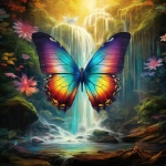 **dream like image of rainbow colored butterfly, forest background, waterfall, epic scenery, photorealistic --v 5.2** - Image #2 <@754226842650542162>