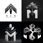 **a logo for a company that 3d prints modular homes, it is a A tree or leaf could form part of the letter "M," symbolizing sustainability. The negative space could form the nest shape within the "M." blavk and white only** - <@999895176619237436> (fast)