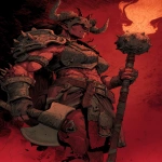 **A dungeons and dragons style comic book illustration of a muscular red female pit fiend devil holding a flaming mace and wearing a crudely crafted iron helm that covers her eyes, horns and spikes should come out of her dark red skin, claws, bits of crude armor --v 7.0 --ar 2:3** - Image #3 <@478047972412620803>