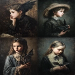 **a dark, moody, victorian oil painting in impasto style of a young victorian girl holding a winged bat. in the style of in the style of Johann Henry Fuseli. --ar 3:4 --v 7.0** - <@693132661379825714> (fast)