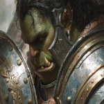 **close up portrait of a large half orc paladin. he is polishing a dented shield --ar 11:8** - Image #1 <@700509070872018974>
