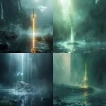 **Excalibur, the legendary sword of King Arthur, glowing with divine light, emerging from a mystical lake, held by a ghostly hand, surrounded by magical mist, highly detailed, epic fantasy artwork, cinematic lighting, ultra realistic, 8k, majestic atmosphere, legendary weapon concept art --ar 16:9 --v 6.0** - <@834125706757013534> (fast)