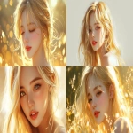 **Blond hair korean young women, gold, happy, pretty, cute --v 6.1 --ar 16:9** - <@1136199270224117860> (fast)