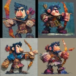 **<https://s.mj.run/Fmbb-lGyjZA> cartoon archer character, exaggerated proportions, oversized bow and arrows, dynamic aiming pose, ultra-thick oil paint brush strokes, heavy impasto texture, expressive painterly style, vivid colors, visible paint smears and ridges, bold and rough strokes, dramatic lighting, stylized character design, oil painting on canvas, concept art** - <@843005989737201707> (fast)
