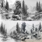 **pencil sketch of a river with rocks and tall trees leading up to mountains in the distance, realistic --v 7.0** - <@1202707032818458747> (fast)